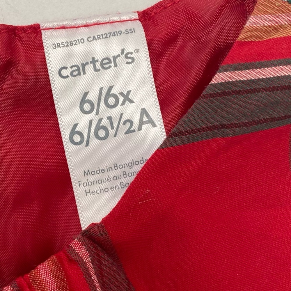Carter's Girl’s Red/Green Plaid Bow-Waist Holiday Dress 6/6X - Picture 2 of 6